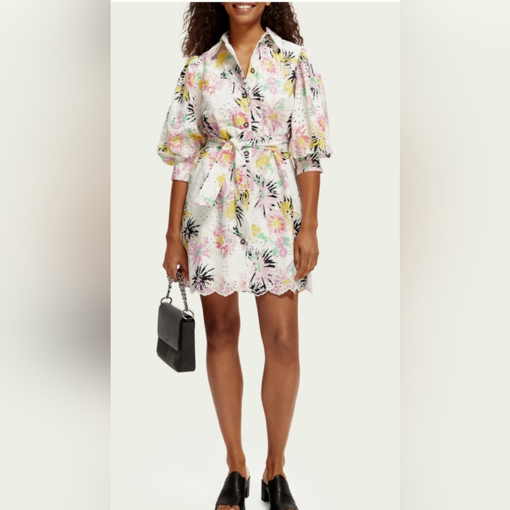 Scotch and Soda Puffed-sleeve broderie anglaise mini dress 